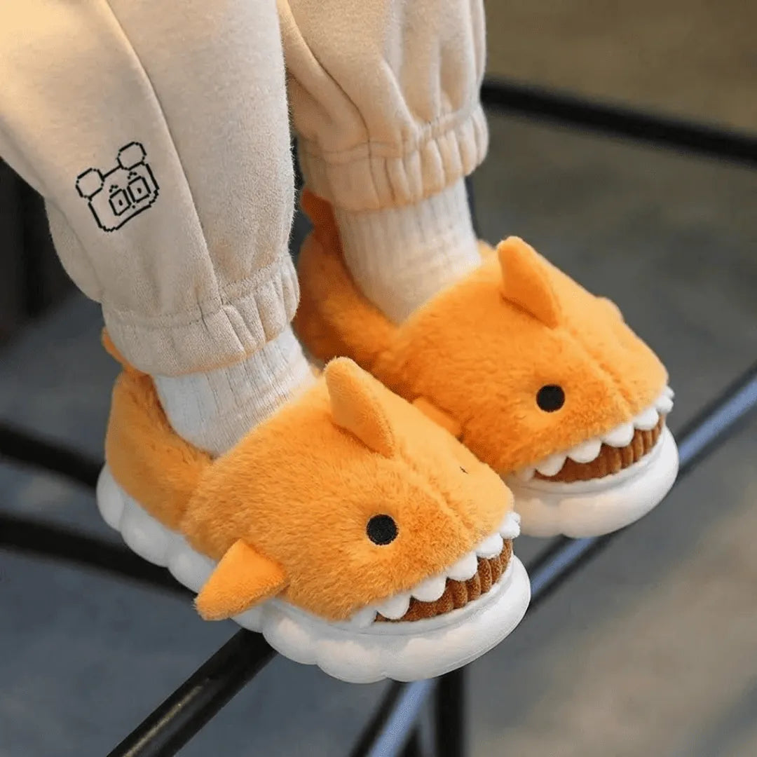Pantufa Infantil Para Menino Tubarão Laranja